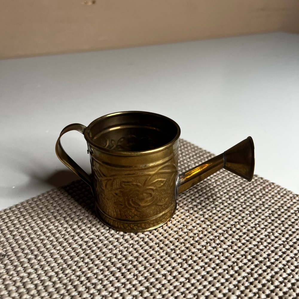 Vintage Miniature Brass Watering Can Embossed Floral Rose Design Copyright USA‎